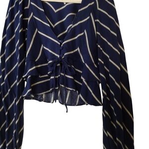 Free People Navy Striped Women's Top